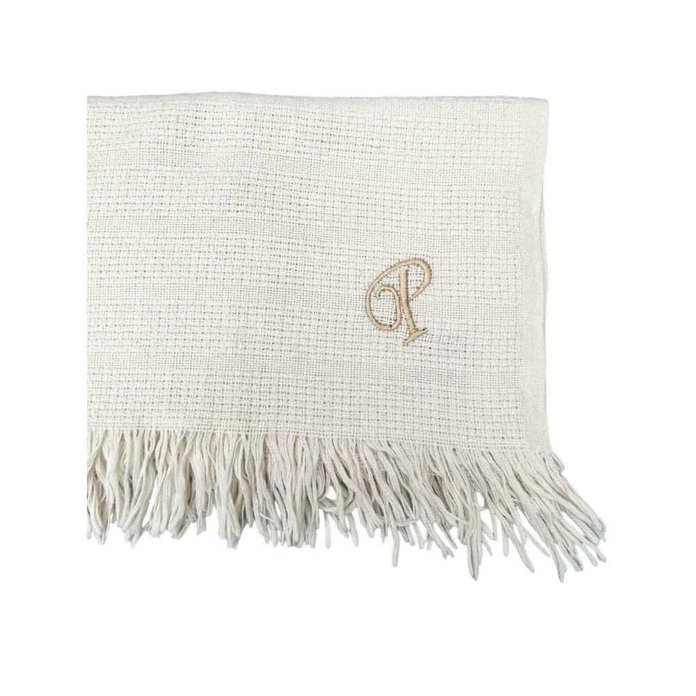 Faribo Wool Blend‎ Open Weave Stripe Throw with Fringe - Embroidered Letter P